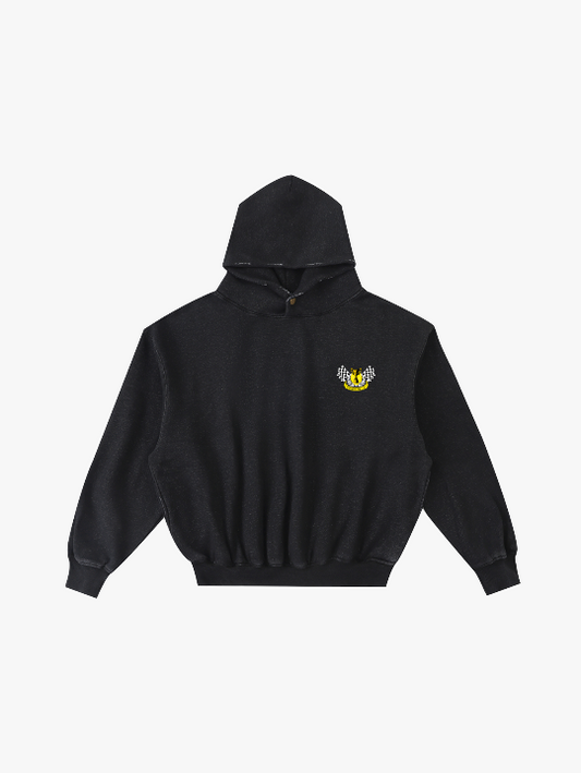 Valvera Racing Garage "Grand Prix" Frayed Enzyme Washed Fleece Hoodie