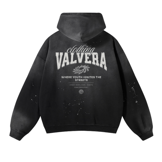 Valvera Clothing Vintage Wash Frayed Fleece Hoodie - 360 GSM