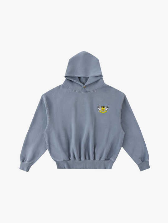 Valvera Racing Garage "Grand Prix" Frayed Enzyme Washed Fleece Hoodie