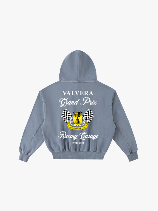 Valvera Racing Garage "Grand Prix" Frayed Enzyme Washed Fleece Hoodie