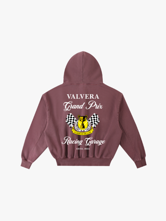 Valvera Racing Garage "Grand Prix" Frayed Enzyme Washed Fleece Hoodie