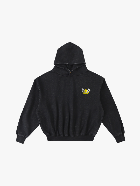 Valvera Racing Garage "Grand Prix" Frayed Enzyme Washed Fleece Hoodie