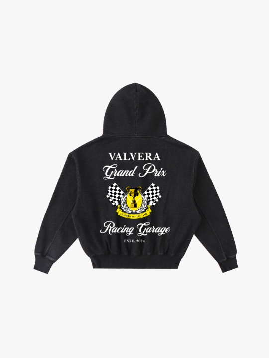 Valvera Racing Garage "Grand Prix" Frayed Enzyme Washed Fleece Hoodie
